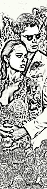 Free colorable bookmarks of a dark romance couple hugging from behind